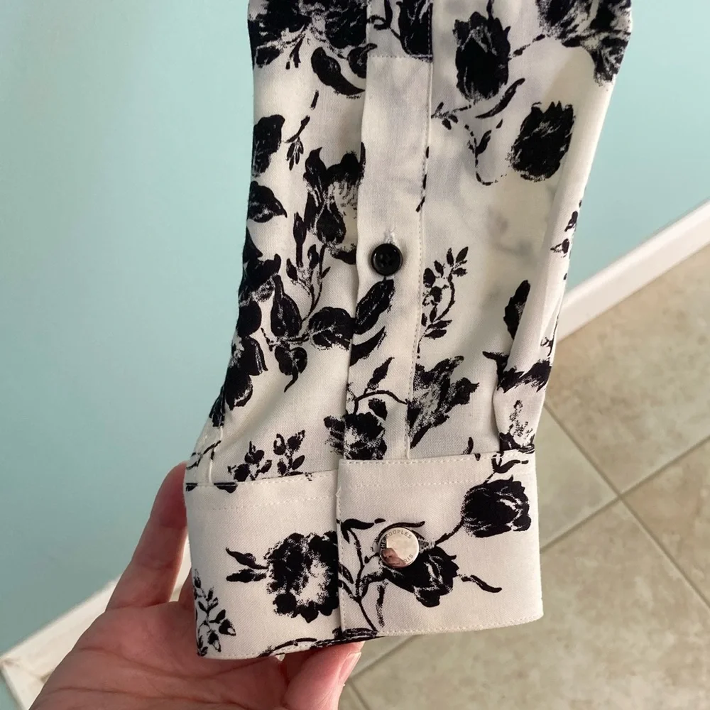 The Kooples Long Sleeve Black and White Floral Print Shirt - Picture 10 of 10